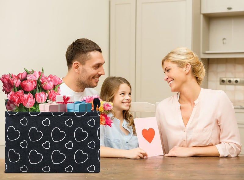 NTAOHAMPER Rectangular Black Storage Basket Empty,Collapsible Gift Basket with Handles,Heart Print Basket for Kids Toys/Books Box,Room Decor(Black Love) - Image 5